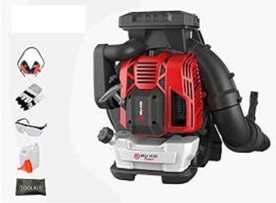 BU-KO 79CC Petrol Backpack Leaf Blower - Powerful 2 Stroke Air Cooled Engine - Lightweight With New and Improved Padded Support Straps While Using - Safety Gear
