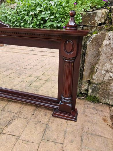 Large antique mahogany overmantle mirror