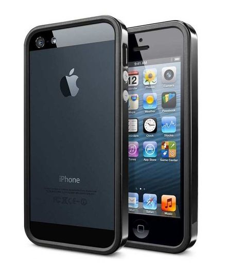 Hard Plastic Rubber Bumper Case with Metal Buttons for Apple Iphone 5 (Black) Free Screen Protector Front Back