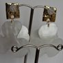 Hammered Square Stud Cream Hibiscus Floral Earrings Image 6