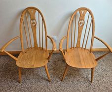 Pair of Vintage Ercol Blonde Swan Back Carver Dining Chairs