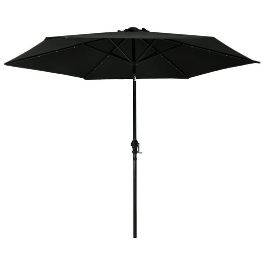 Outdoor Parasol with LED Lights and Steel Pole 300 cm Black