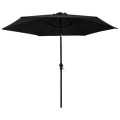 Outdoor Parasol with LED Lights and Steel Pole 300 cm Black