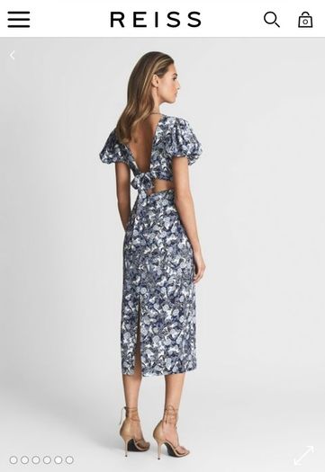 MIDI dress Puff sleeve blue flowerpeint Reiss size 14 Brand New