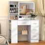 White Dressing Table with LED Mirror 3-Color Lights & Side Cabinet, 2-in-1 Makeup Vanity Desk and Nightstand with 4 Drawers & 6 Storage Shelves, Girls Vanity Table Bedroom Dresser, Large 90cm Image 2