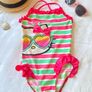 Kids Sanrio Hello Kitty Pink and Green Striped One Piece Swimsuit Image 3