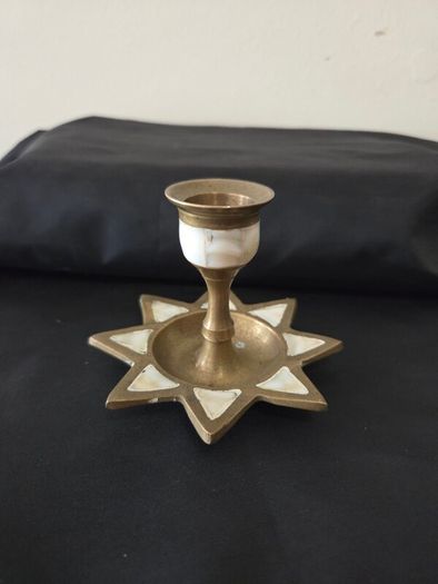 Brass Candle Holder with Mother of Pearl inlay