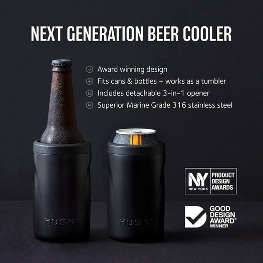 Huski Beer Cooler 2.0 | New | Premium Can and Bottle Holder | Triple Insulated Marine Grade Stainless Steel | Detachable 3-in-1 Opener | Works as a Tumbler | Best Gifts for Beer Lovers