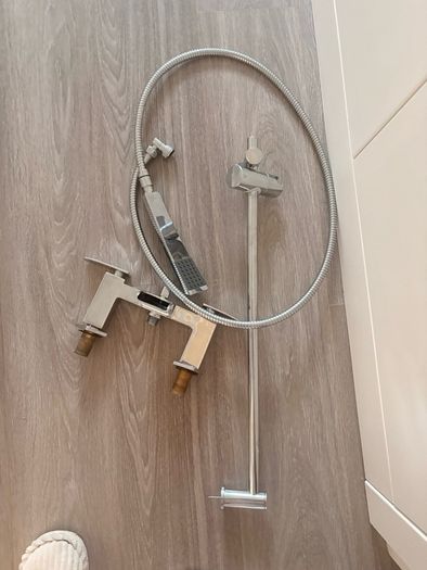 chrome bathroom mixer tap & extension pole.