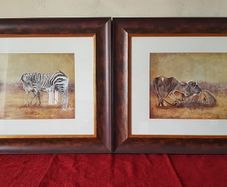 2 Piece Vanessa Jayne Large Wooden And Glass Framed Prints - Lion Family And Zebra Family