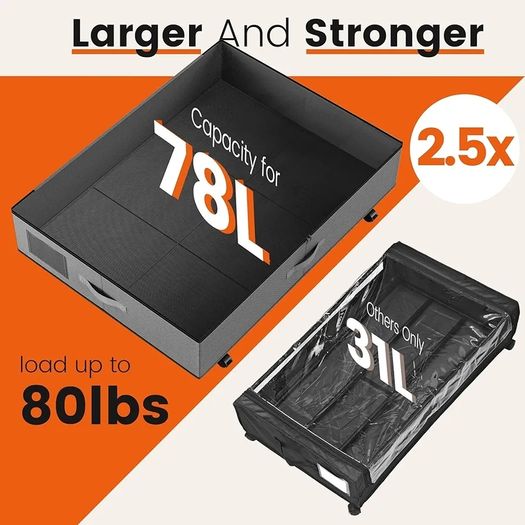 XXXL 78L Under Bed Storage on Wheels, 2-Pack Rolling Storage Containers with Clear Lid & Label, Heavy-Duty Metal Frame, Easy Pull-out, Underbed Storage Bins for Clothes, Shoes, Blankets, and Toys
