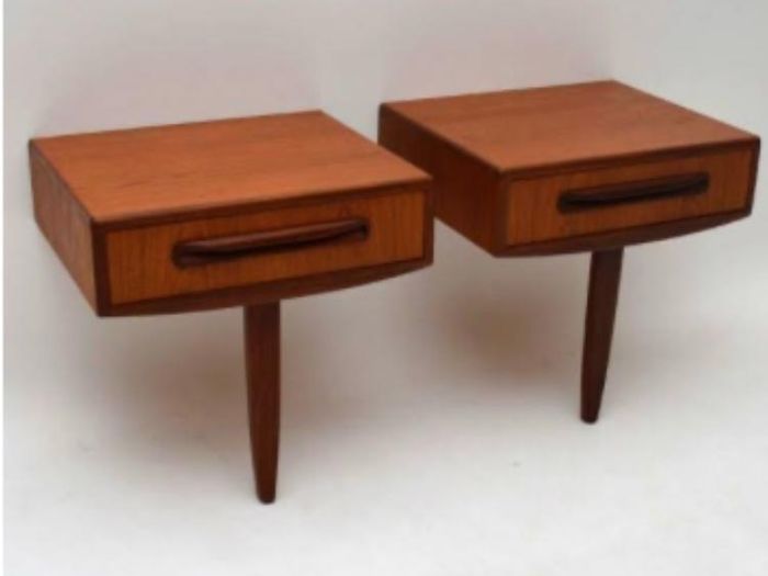 G Plan teak antique Fresco bedside cabinets. Floating top design