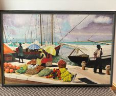Stunning 1960s/70s Mid-Century Caribbean Harbor Scene by Mike Webb | Large Original Framed Oil Painting