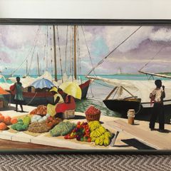 Stunning 1960s/70s Mid-Century Caribbean Harbor Scene by Mike Webb | Large Original Framed Oil Painting