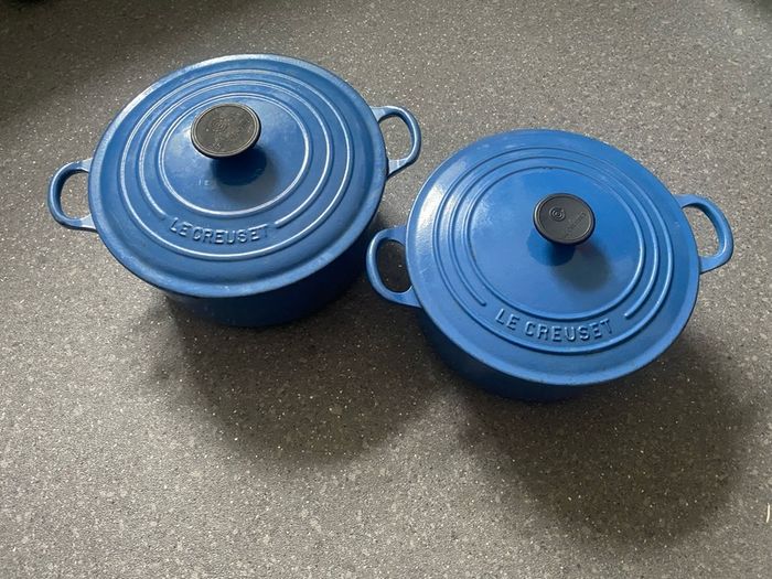 Le Creuset Cast Iron Casserole Dish Dutch Oven with Lid 24 and 22 Blue Enamel