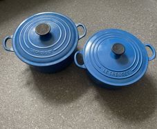 Le Creuset Cast Iron Casserole Dish Dutch Oven with Lid 24 and 22 Blue Enamel
