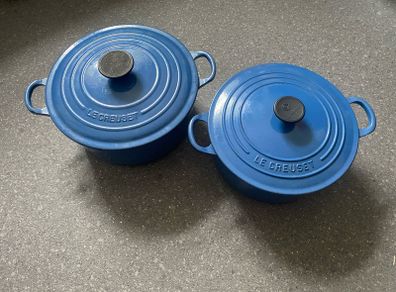 Le Creuset Cast Iron Casserole Dish Dutch Oven with Lid 24 and 22 Blue Enamel
