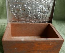 Vintage Wooden Cigarette Box with ship galleons decoration