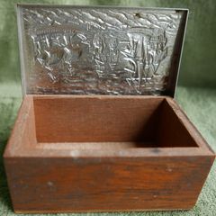 Vintage Wooden Cigarette Box with ship galleons decoration
