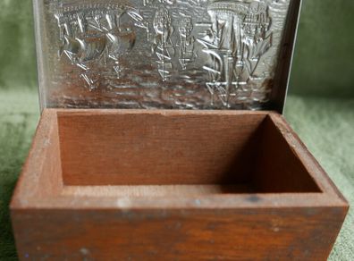 Vintage Wooden Cigarette Box with ship galleons decoration