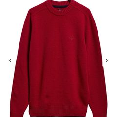 Barbour Men's Essential 100% Wool Crew Neck Jumper Red L