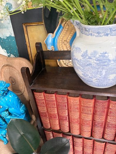Antique Fitted Oak Bookcase & Books
