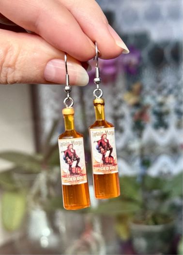 Mini Spiced Rum Bottle Drop Earrings.