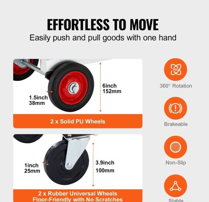 Aluminum Hand Truck 2 in 1 Heavy Duty Folding Dolly Cart 181kg Capacity