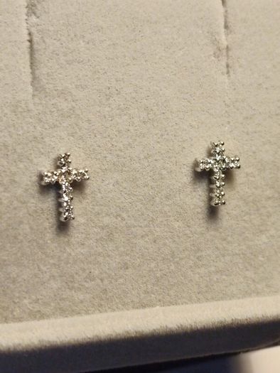 Petite White Gold Diamond set Cross stud Earrings