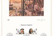 1982 Great Britain Limited Edition Lithographed Print measuring 333mm X 257mm showing Maritime Heritage Commemorative Stamps with First Day of Issue Cancel