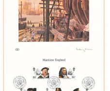 1982 Great Britain Limited Edition Lithographed Print measuring 333mm X 257mm showing Maritime Heritage Commemorative Stamps with First Day of Issue Cancel
