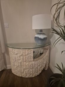 Textured Stone Base Glass Console Table