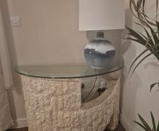 Textured Stone Base Glass Console Table