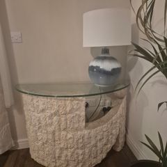Textured Stone Base Glass Console Table