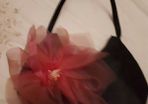 Brand new black satin bag with pink flower