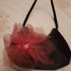 Brand new black satin bag with pink flower