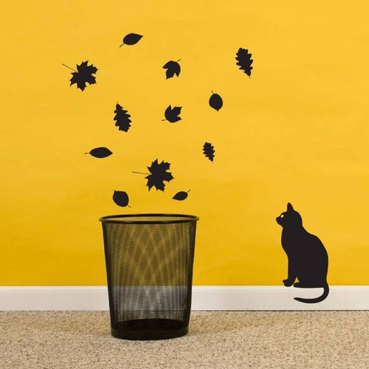 Black cat and Leaves Wall Sticker, Wall Decals