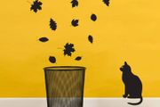 Black cat and Leaves Wall Sticker, Wall Decals
