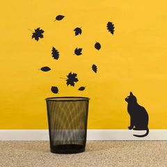Black cat and Leaves Wall Sticker, Wall Decals