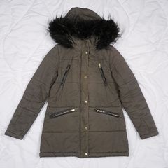 Fluid Khaki Green Faux Fur Hood Puffer Coat 10UK/38EU