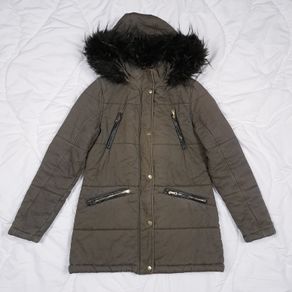 Fluid Khaki Green Faux Fur Hood Puffer Coat 10UK/38EU