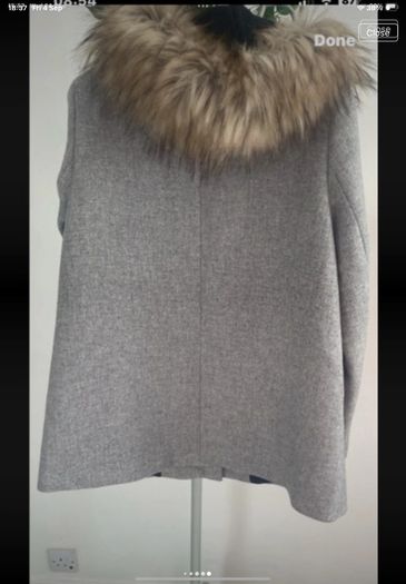 jacket Zara grey wool hooded jacket with fur medium