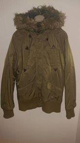 Green Bomber jacket with fur trim hood