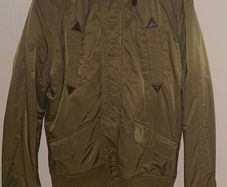 Green Bomber jacket with fur trim hood