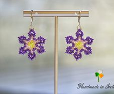 Handmade Beaded Purple Flower Earrings