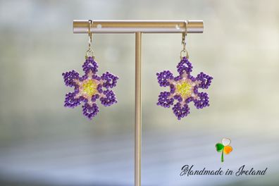 Handmade Beaded Purple Flower Earrings