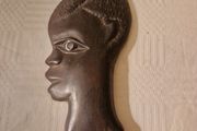 African carved black wood profile silhouette wall hanging