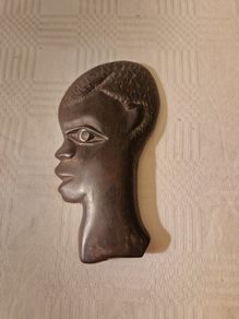 African carved black wood profile silhouette wall hanging