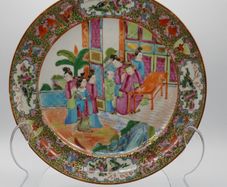 Antique Chinese Canton Rose Medallion Porcelain Plate Hand Painted (19th Century)