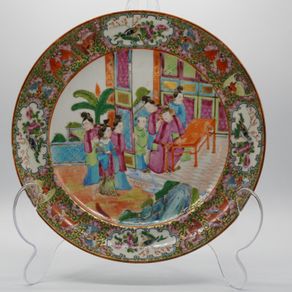 Antique Chinese Canton Rose Medallion Porcelain Plate Hand Painted (19th Century)